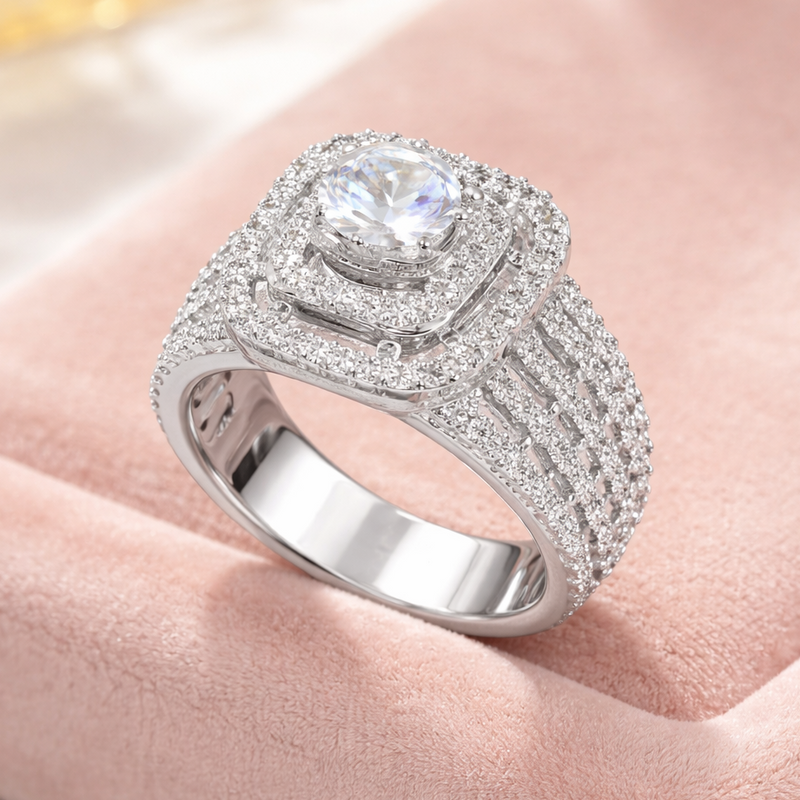 Crystal Halo Statement Ring with Multi-Layer Sparkle Design
