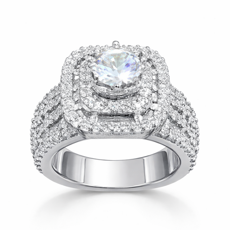 Crystal Halo Statement Ring with Multi-Layer Sparkle Design