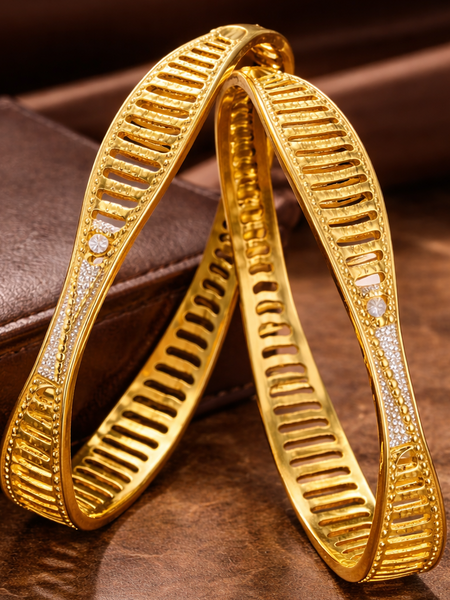 Textured Openwork Bangles with Sparkling Accent