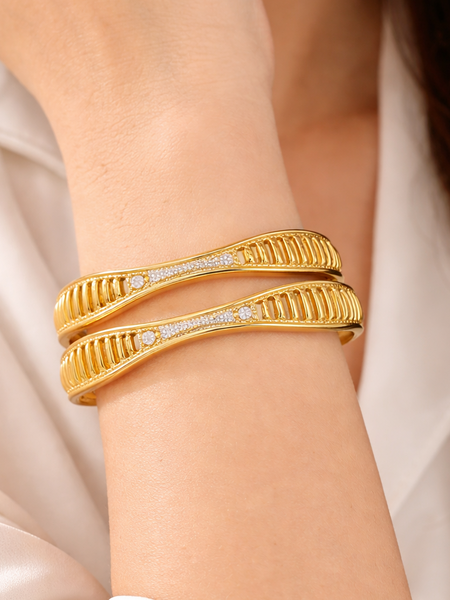 Textured Openwork Bangles with Sparkling Accent