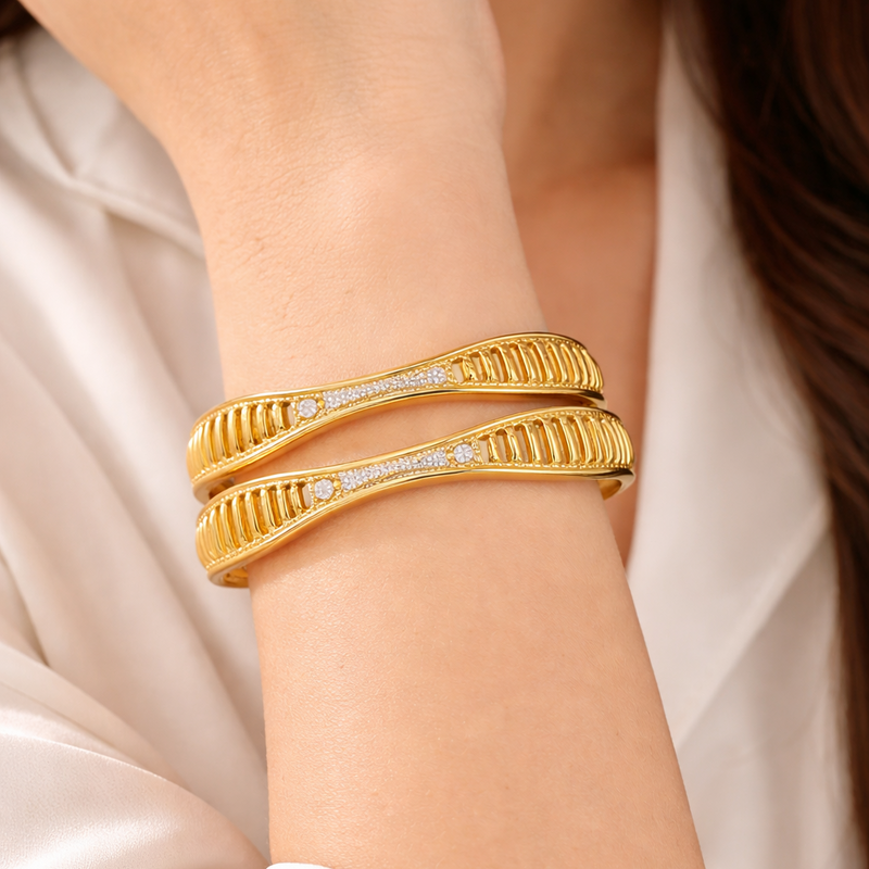 Textured Openwork Bangles with Sparkling Accent