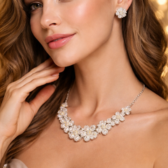 Floral Crystal Studded Necklace Set
