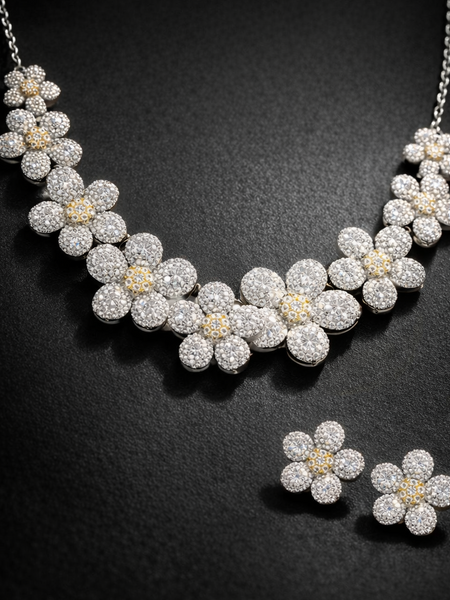 Floral Crystal Studded Necklace Set