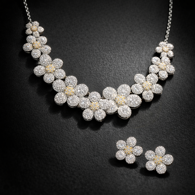 Floral Crystal Studded Necklace Set