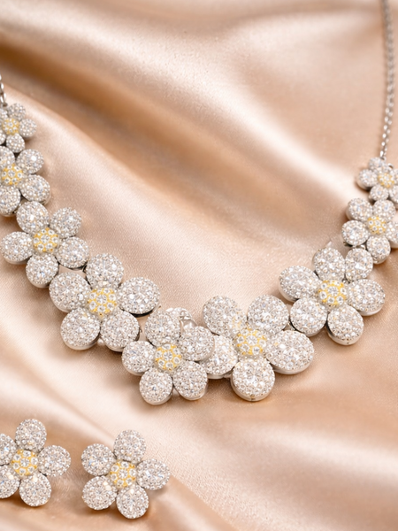 Floral Crystal Studded Necklace Set