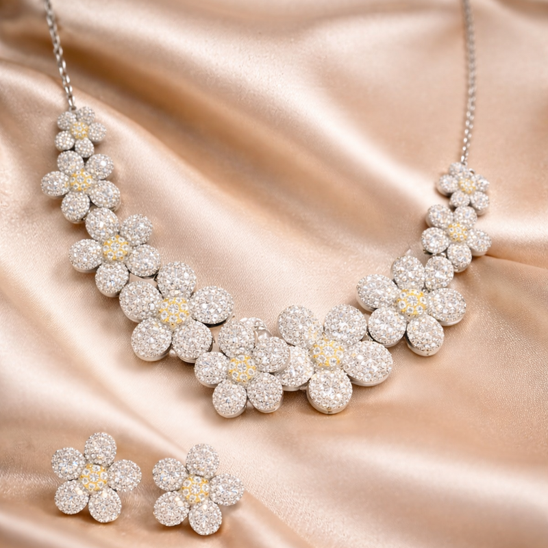 Floral Crystal Studded Necklace Set