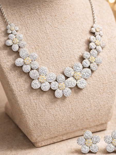 Floral Crystal Studded Necklace Set