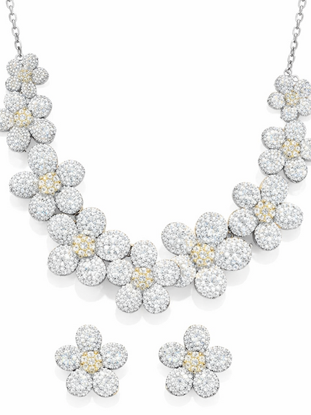 Floral Crystal Studded Necklace Set
