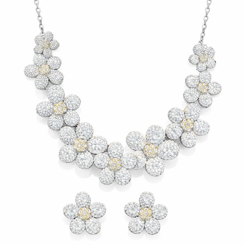 Floral Crystal Studded Necklace Set
