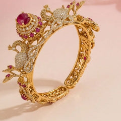 Regal Peacock Kada in Finish with Ruby Red