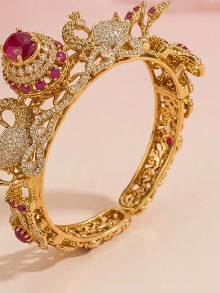 Regal Peacock Kada in Finish with Ruby Red