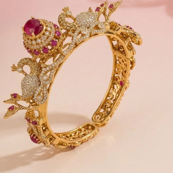 Regal Peacock Kada in Finish with Ruby Red