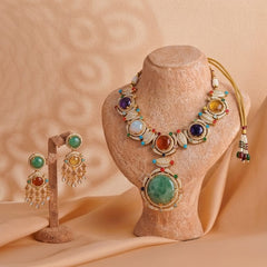Premium Multi-Stone Plated Jewelry Set with Adjustable Thread