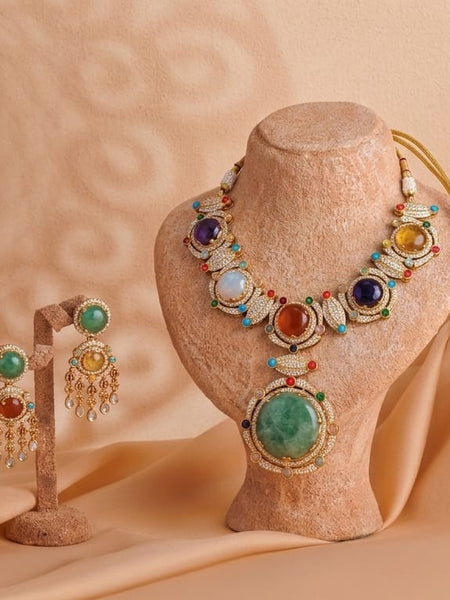 Premium Multi-Stone Plated Jewelry Set with Adjustable Thread