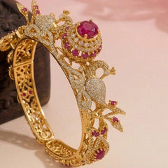 Regal Peacock Kada in Finish with Ruby Red