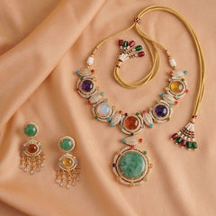 Premium Multi-Stone Plated Jewelry Set with Adjustable Thread