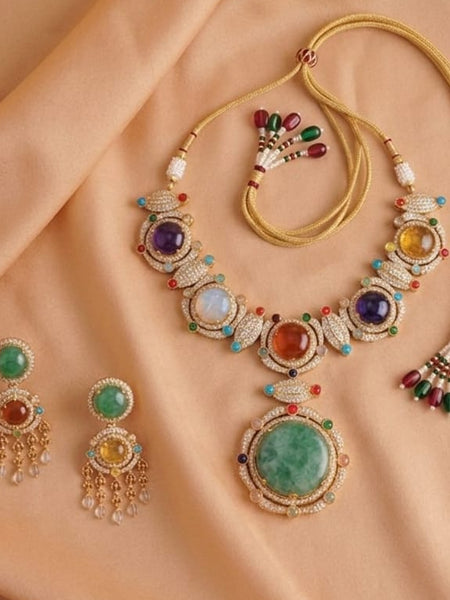 Premium Multi-Stone Plated Jewelry Set with Adjustable Thread
