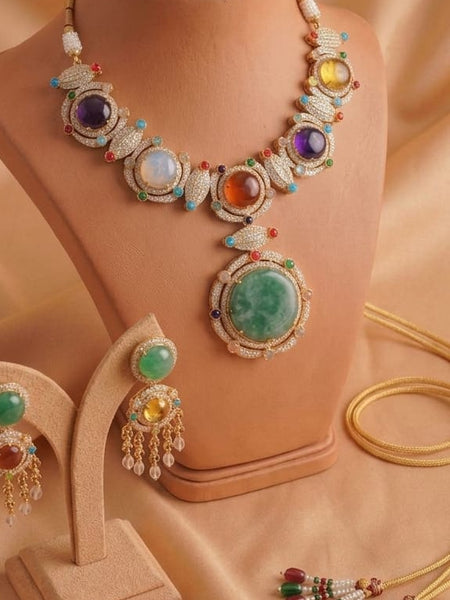 Premium Multi-Stone Plated Jewelry Set with Adjustable Thread