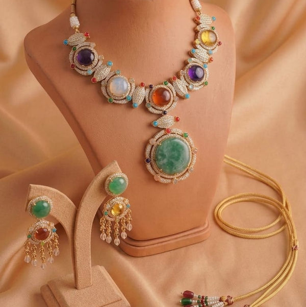 Premium Multi-Stone Plated Jewelry Set with Adjustable Thread