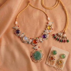 Premium Multi-Stone Plated Jewelry Set with Adjustable Thread