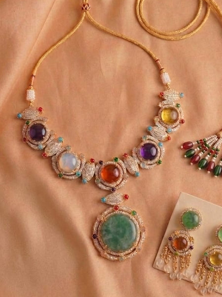 Premium Multi-Stone Plated Jewelry Set with Adjustable Thread