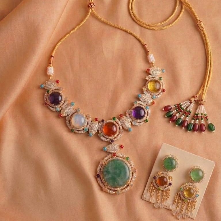 Premium Multi-Stone Plated Jewelry Set with Adjustable Thread