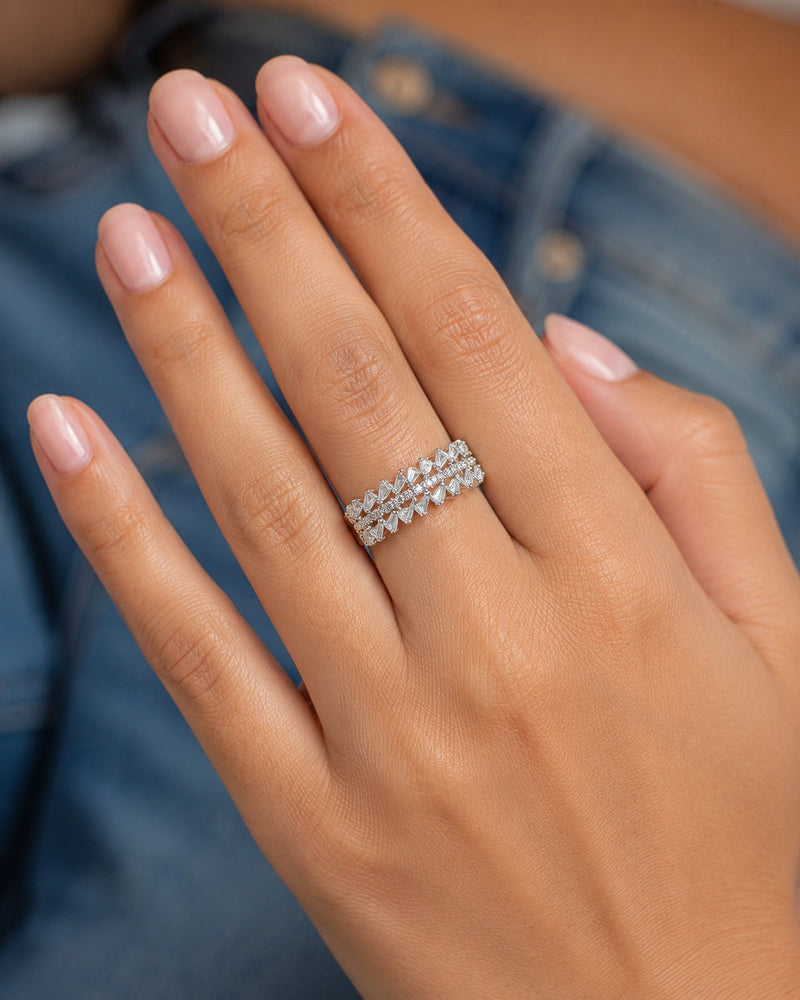 Silver Plated Geometric Crystal Band Ring for Women