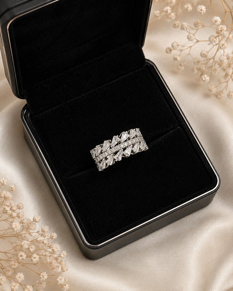 Silver Plated Geometric Crystal Band Ring for Women