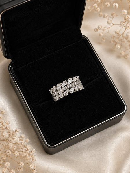 Silver Plated Geometric Crystal Band Ring for Women
