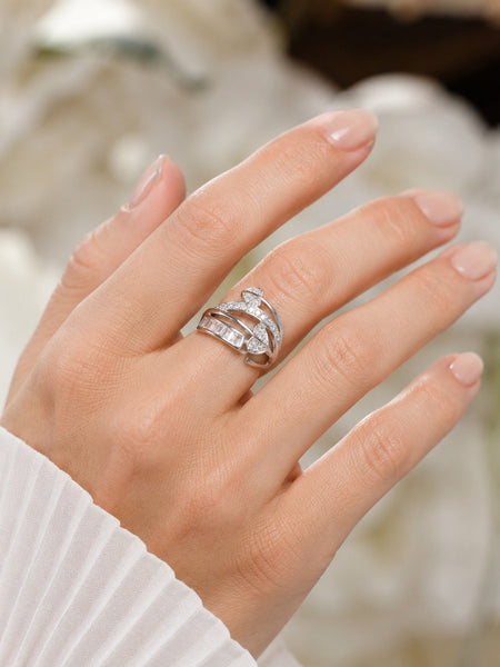 Silver Plated Adjustable Leaf Wrap Ring for Women