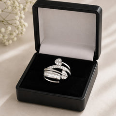 Silver Plated Adjustable Leaf Wrap Ring for Women