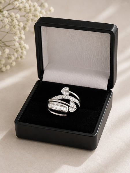 Silver Plated Adjustable Leaf Wrap Ring for Women