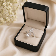 Silver Plated Adjustable Double Emerald Cut CZ Ring for Women