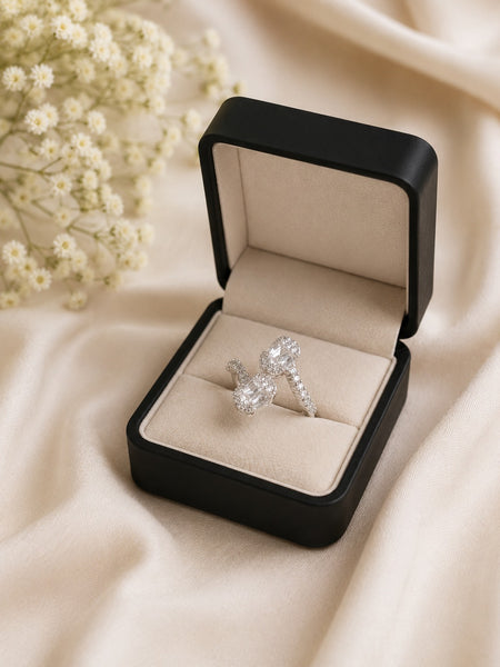 Silver Plated Adjustable Double Emerald Cut CZ Ring for Women