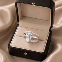 Silver Plated Triple Band Emerald Cut CZ Statement Ring for Women
