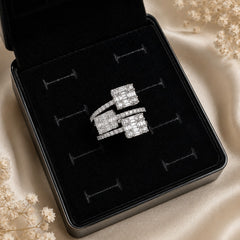 Silver Plated Adjustable Triple Emerald Cut CZ Statement Ring for Women