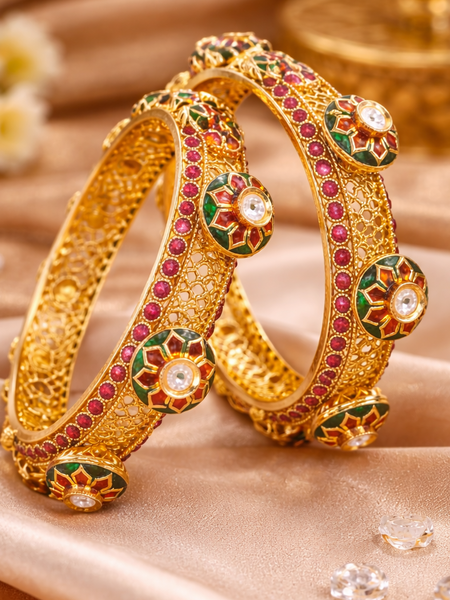 Royal Heritage Kundan Style Floral Bangles