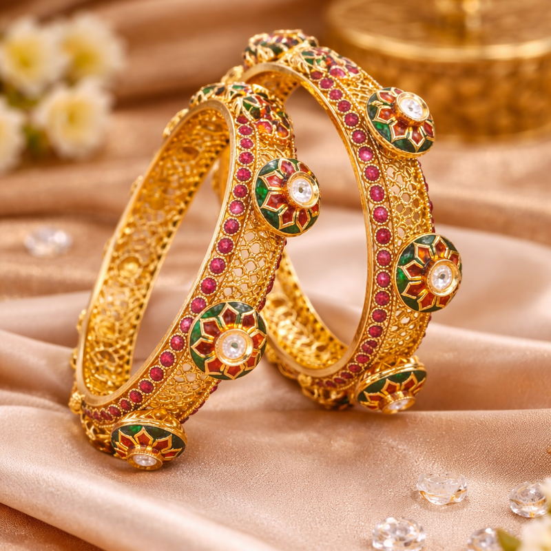Royal Heritage Kundan Style Floral Bangles