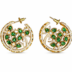 Green Stone Floral Hoop Earrings