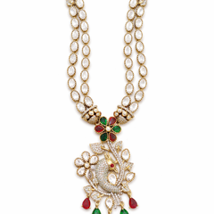 Dual Strand Floral Peacock Pendant Necklace