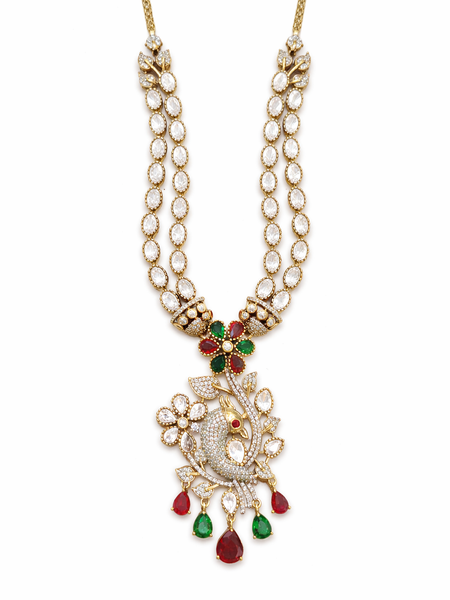 Dual Strand Floral Peacock Pendant Necklace