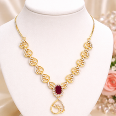Heart Design Necklace with Ruby Stone Pendant