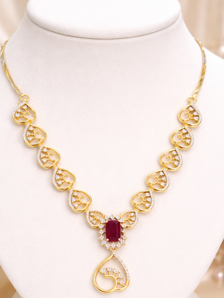 Heart Design Necklace with Ruby Stone Pendant