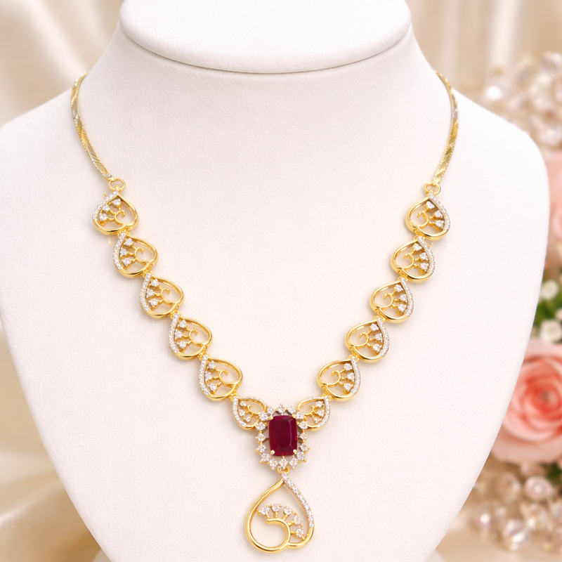 Heart Design Necklace with Ruby Stone Pendant