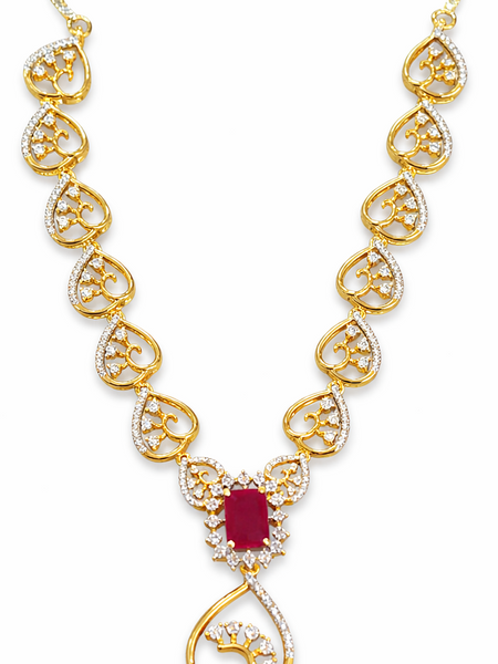 Heart Design Necklace with Ruby Stone Pendant