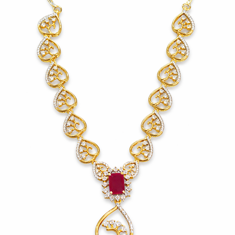 Heart Design Necklace with Ruby Stone Pendant