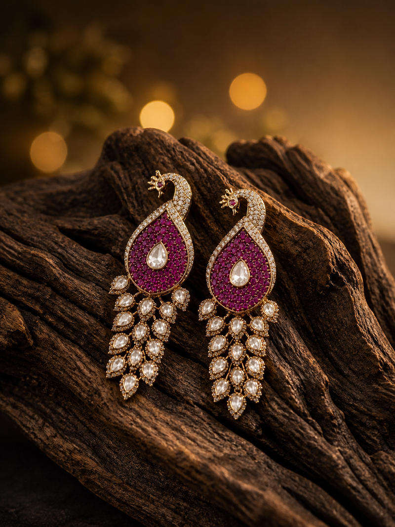 Royal Peacock Design Kundan Earrings for Women