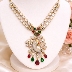 Dual Strand Floral Peacock Pendant Necklace