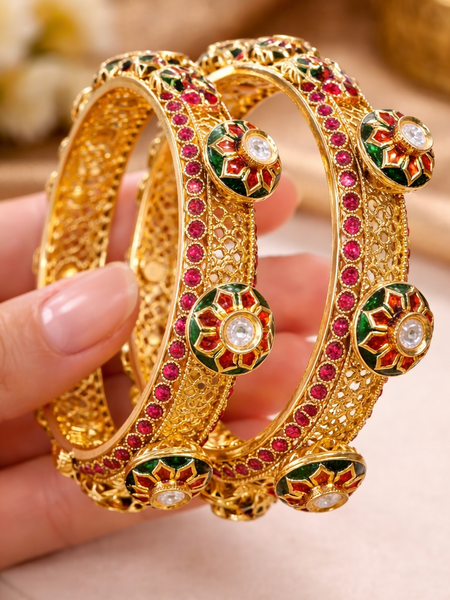 Royal Heritage Kundan Style Floral Bangles