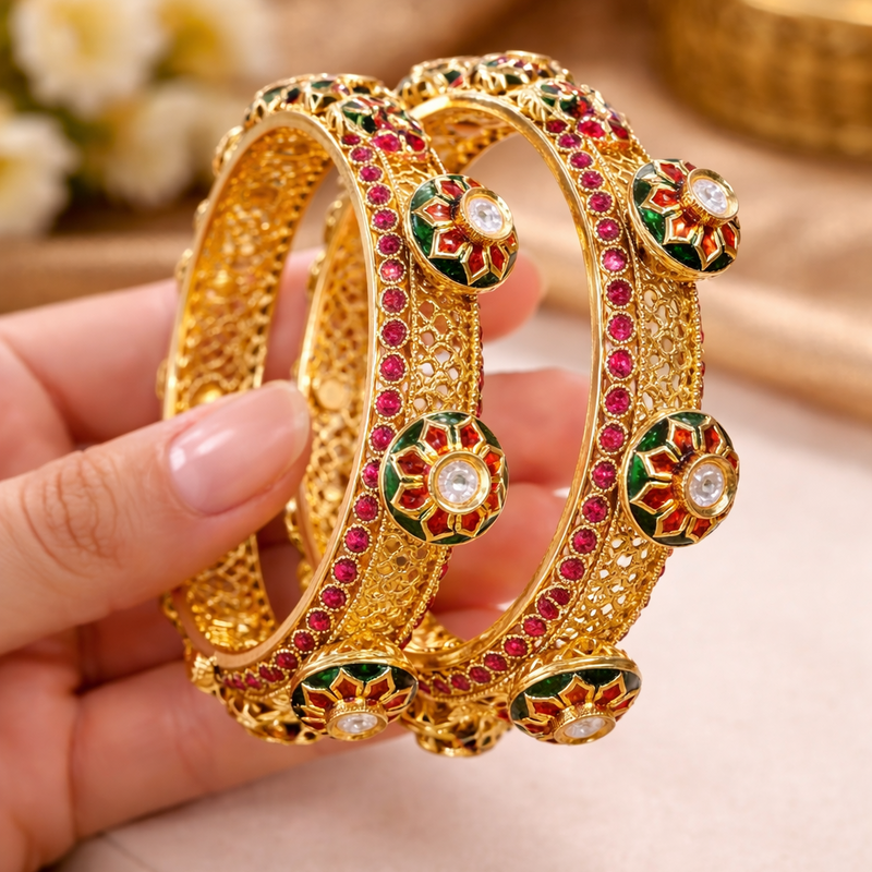 Royal Heritage Kundan Style Floral Bangles